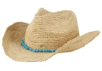 NATURAL RAFFIA STRAW COWBOY HATS WITH BEADS BAND COW7069