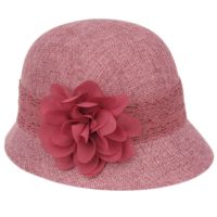 linen cloche hats with lace band and flower CL2265