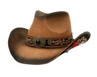 Western Cowboy Hats With Stone Badge & Flower Trim Band COW7137