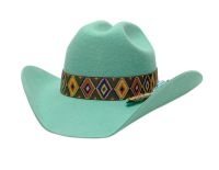 Wool Felt Cowboy Hats With Decoration Band & Flower COW7143D1_Mint