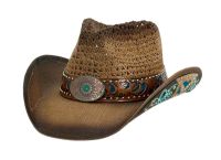 Western Cowboy Hats W/Design Badge &Trim Band COW7202