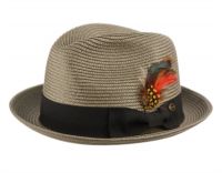 poly braid straw fedora hats with grosgrain band and removable feather F2810