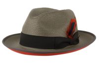 richman brothers polybraid two tone fedora with grosgrain band & feather F7065