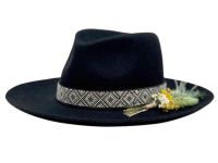 Wool Felt Fedora Hats With Decoration Flower Trim F7144D1_Black