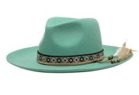 Wool Felt Fedora Hats With Decoration Trim Band F7144D1_Mint