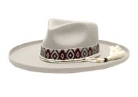 Wool Felt Teardrop Fedora Hats With Curled Brim & Trim Band F7145D1_Beige