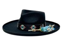 Wool Felt Teardrop Fedora Hats With Curled Brim & Flower Trim F7145D1_Black