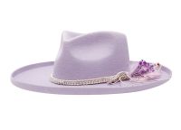 Wool Felt Teardrop Fedora Hats With Curled Brim & Flower Trim F7145D1_Lavender