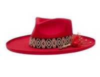 Wool Felt Teardrop Fedora Hats With Curled Brim & Flower Trim F7145D1_Red