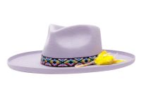 Wool Felt Teardrop Fedora Hats With Curled Brim & Flower Trim F7145D2_Lavender
