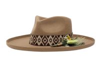 Wool Felt Teardrop Fedora Hats With Curled Brim & Flower Trim F7145D2_Tan