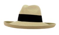 Up Brim Paper Straw Fedora Hats With Black Band & Ribbon F7210