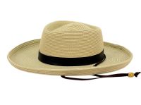 Up Brim Paper Straw Fedora Hats With Leather Band & Chin Straps F7211