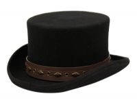 low crown steampunk top felt hat with pu band & chain HE62