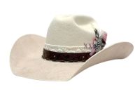 Morreton Wool Felt Cowboy Hat W/Trim Band & Feather M7143