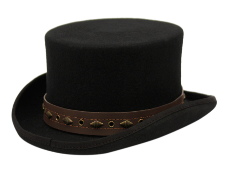 LOW CROWN STEAMPUNK TOP HAT WITH PU BAND AND CHAIN HE62 - Epoch Fashion ...